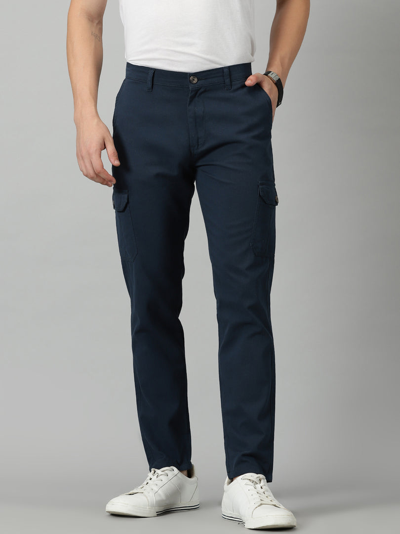 Buy TISTABENE Navy Solid Cotton Relaxed Fit Men's Cargo Pants | Shoppers  Stop